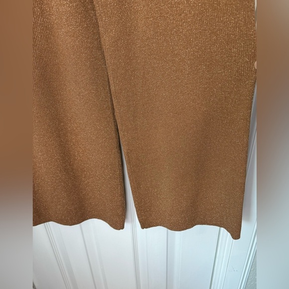 ALC Quentin Pull-On Ribbed Knit Wide-Leg Pant Brown Gold Metallic Medium - Picture 6 of 10